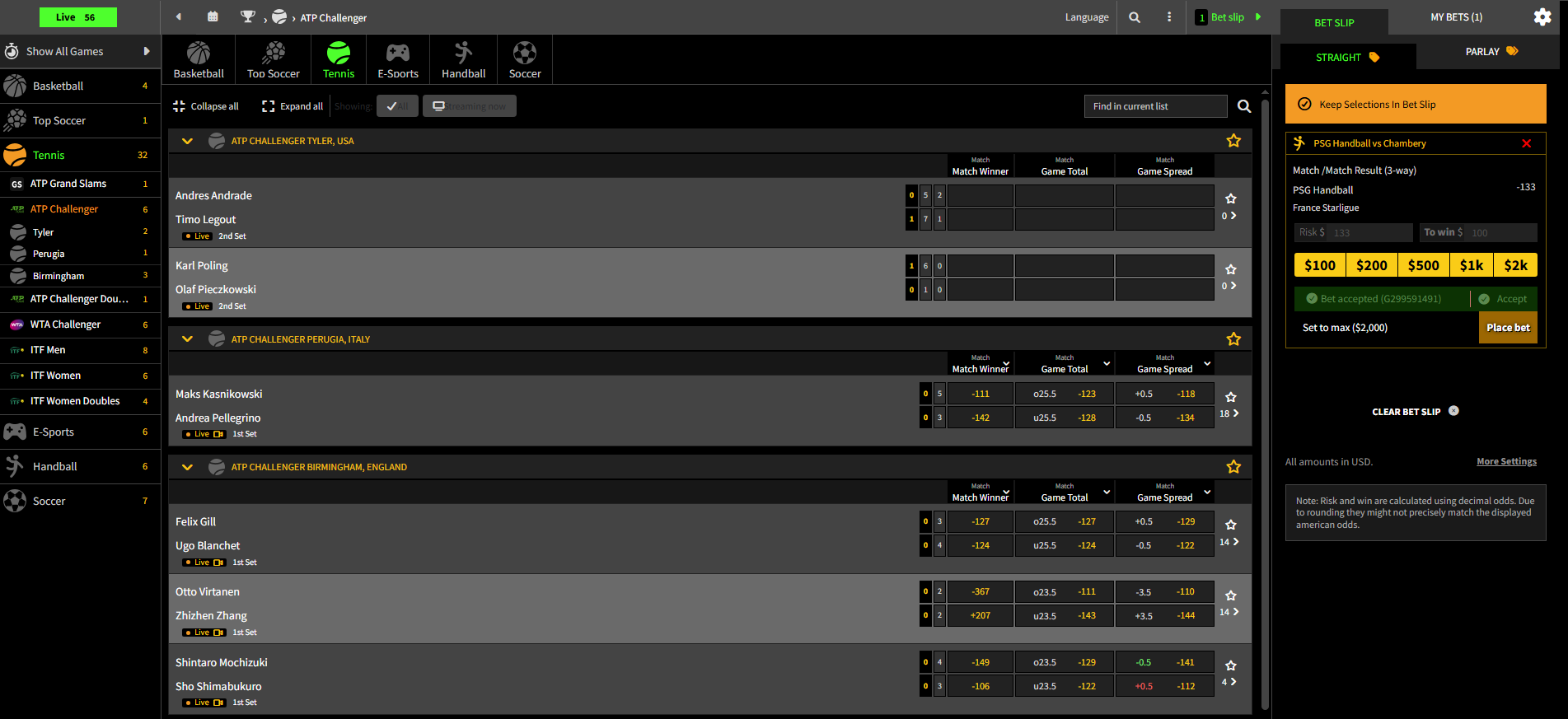 Live Betting Interface Real Time